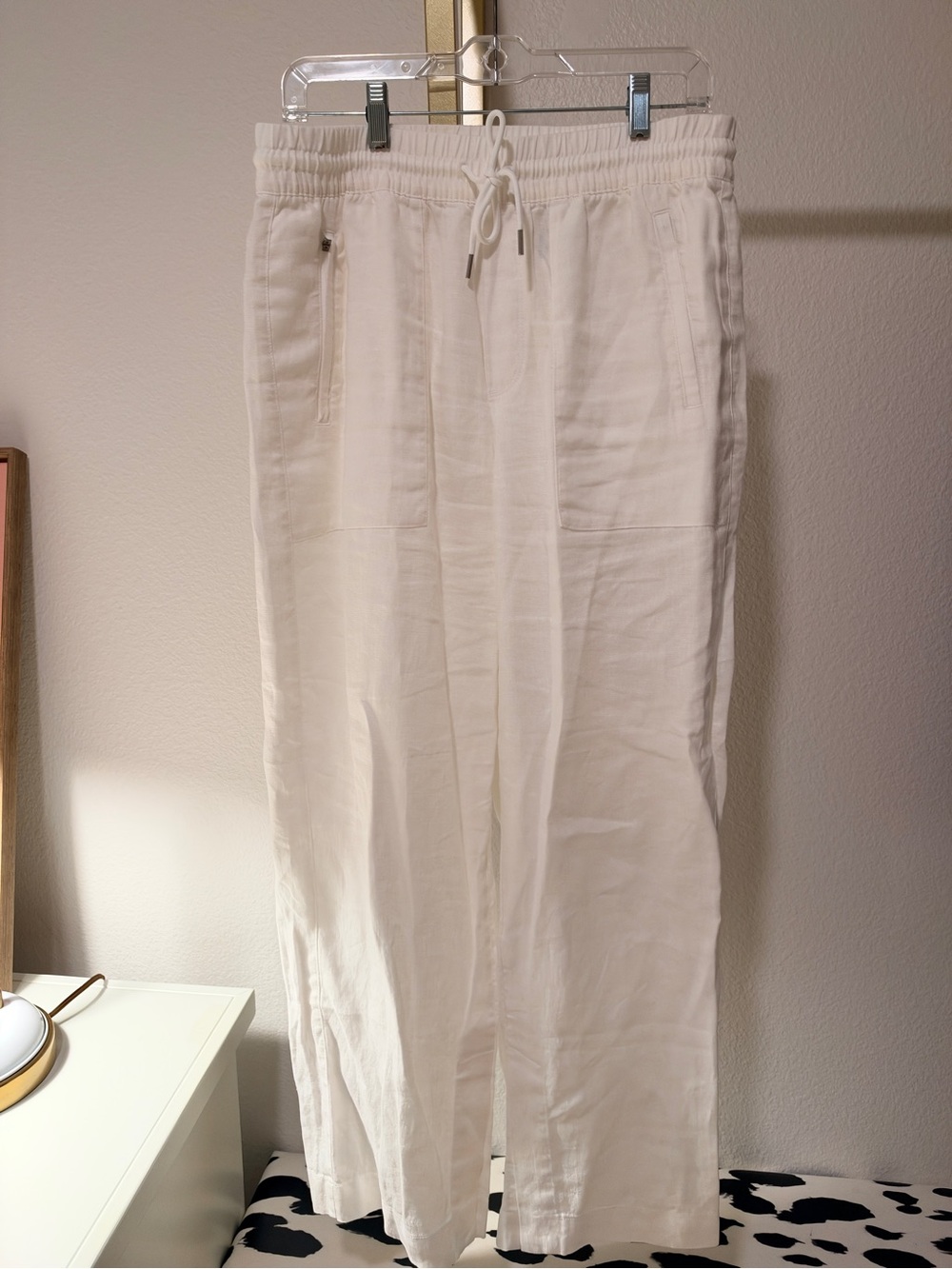 Athleta White Straight-Leg Linen-Blend Pants